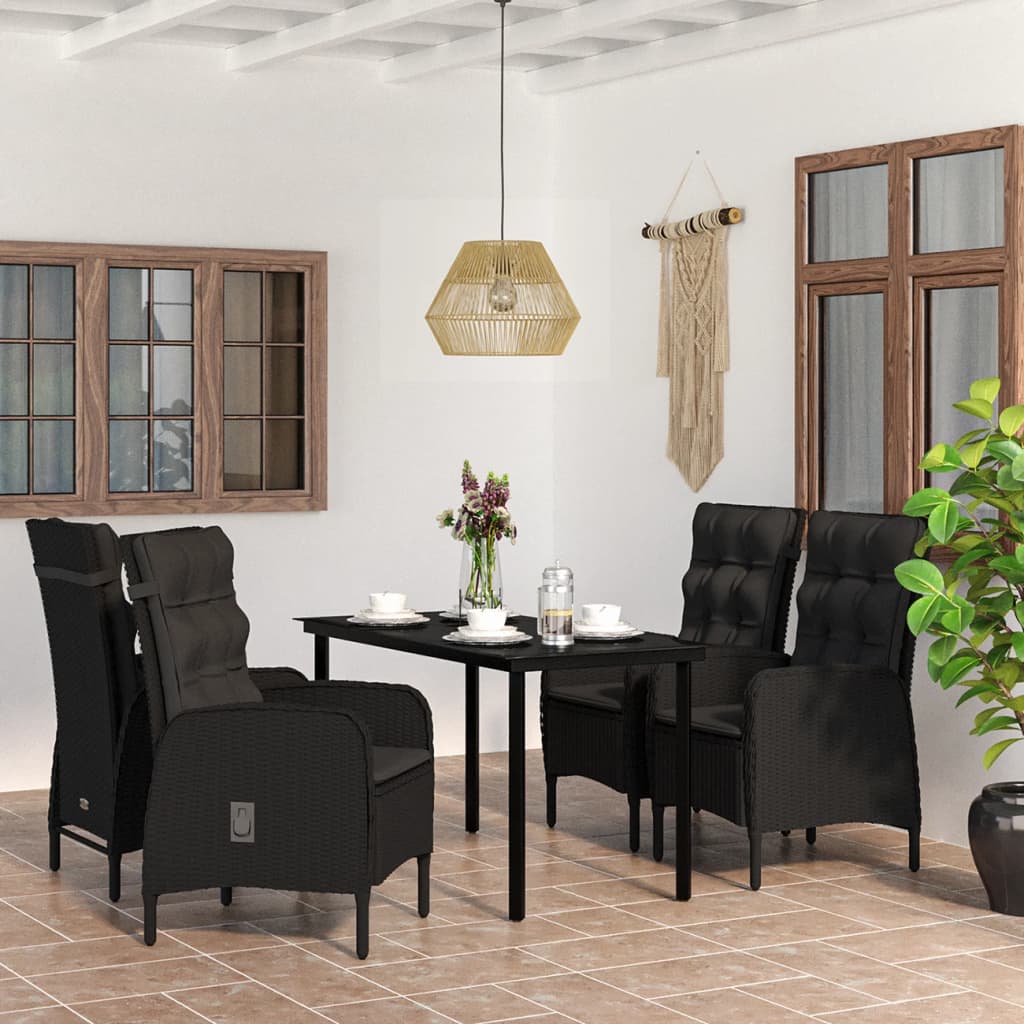 5-tlg. Garten-Essgruppe mit Kissen Schwarz 5-tlg. Garten-Essgruppe mit Kissen Schwarz