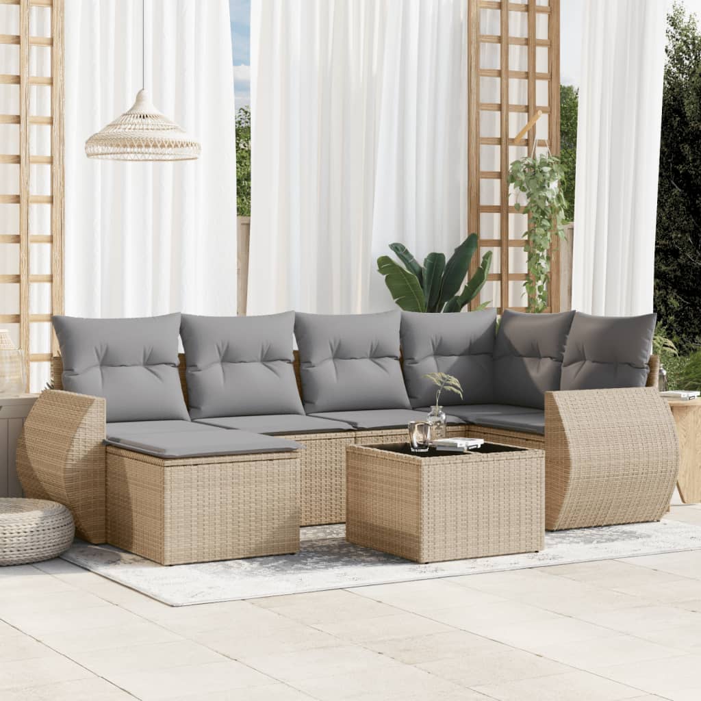 7-tlg. Garten-Sofagarnitur mit Kissen Beige Poly Rattan 7-tlg. Garten-Sofagarnitur mit Kissen Beige Poly Rattan