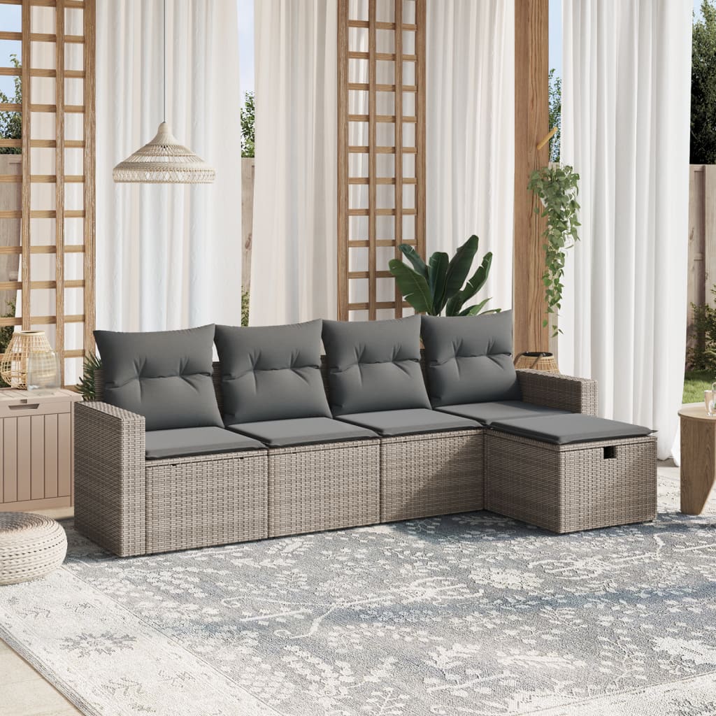 5-tlg. Garten-Sofagarnitur mit Kissen Grau Poly Rattan 5-tlg. Garten-Sofagarnitur mit Kissen Grau Poly Rattan