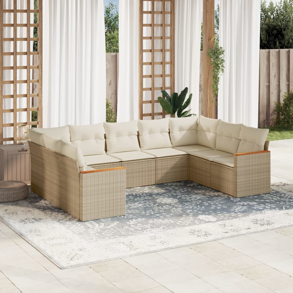 9-tlg. Garten-Sofagarnitur mit Kissen Beige Poly Rattan 9-tlg. Garten-Sofagarnitur mit Kissen Beige Poly Rattan