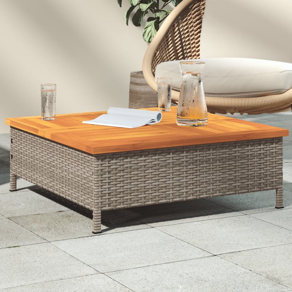 Gartentisch Grau 70x70x25 cm Rattan und Akazienholz Gartentisch Grau 70x70x25 cm Rattan und Akazienholz