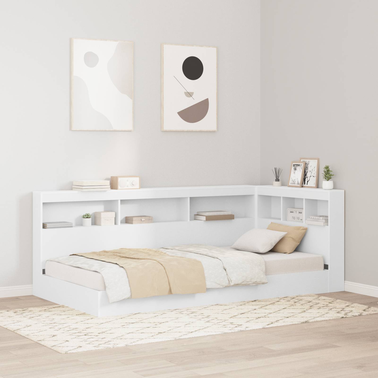 Bücherregal Bett Weiß 90x190 cm Hergestelltes Holz Bücherregal Bett Weiß 90x190 cm Hergestelltes Holz