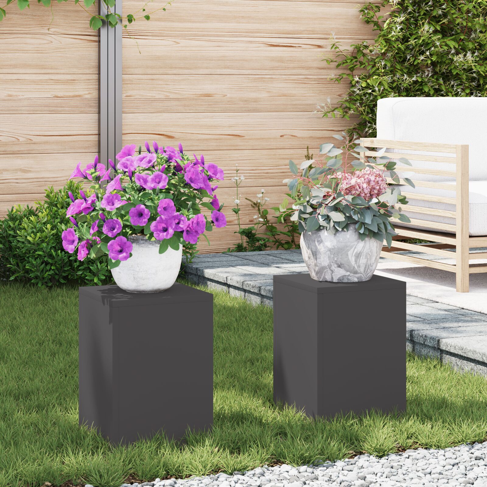 vidaXL Outdoor Pflanzenständer Säule 2er Set Schwarz 24x24x35 cm Stahl vidaXL Outdoor Pflanzenständer Säule 2er Set Schwarz 24x24x35 cm Stahl