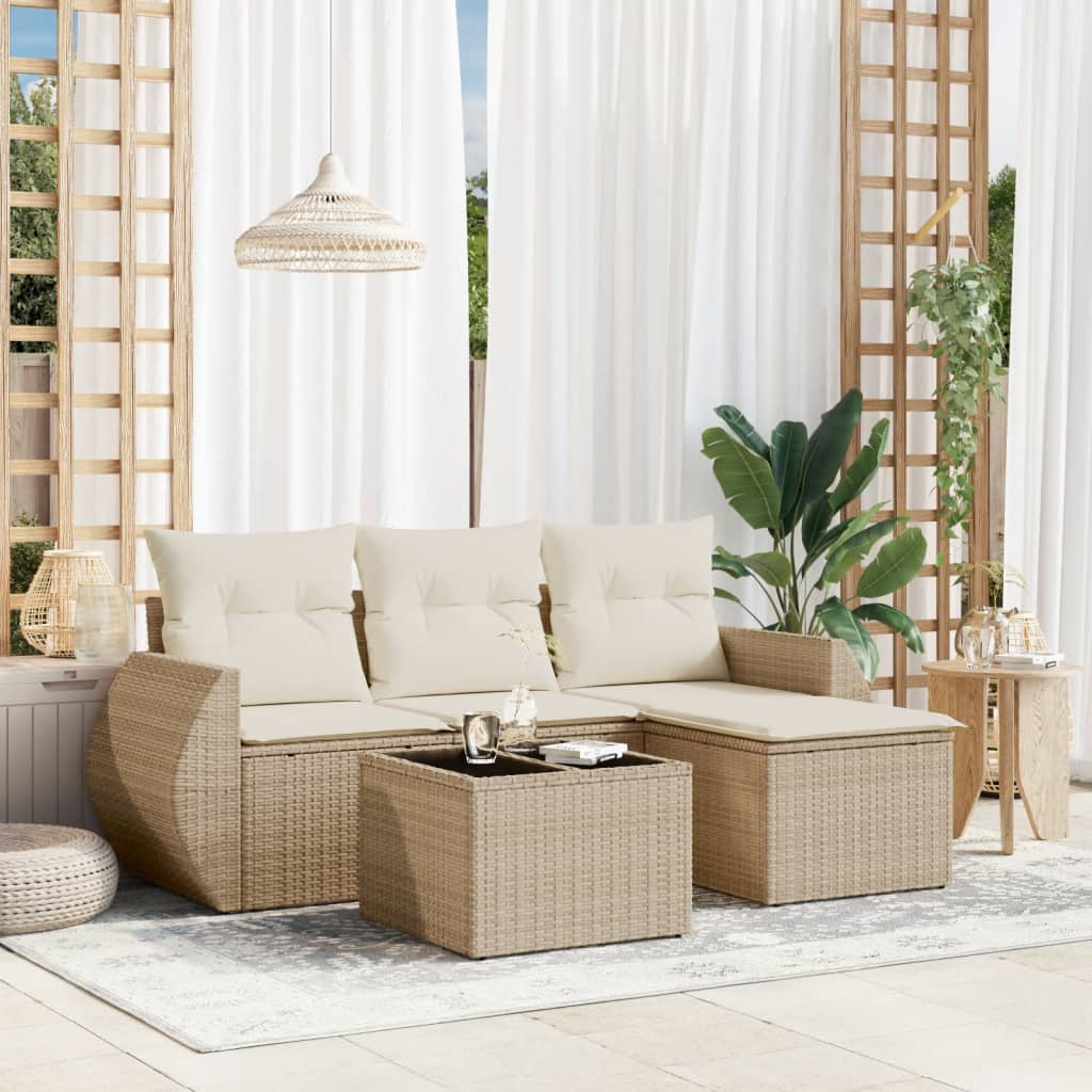 5-tlg. Garten-Sofagarnitur mit Kissen Beige Poly Rattan 5-tlg. Garten-Sofagarnitur mit Kissen Beige Poly Rattan