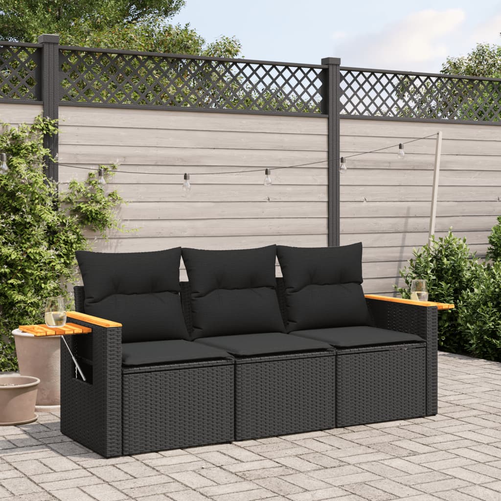 3-tlg. Garten-Sofagarnitur mit Kissen Schwarz Poly Rattan 3-tlg. Garten-Sofagarnitur mit Kissen Schwarz Poly Rattan