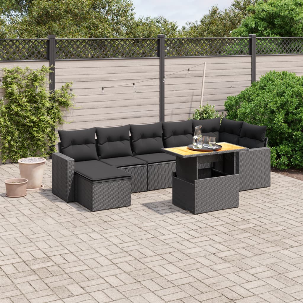 8-tlg. Garten-Sofagarnitur mit Kissen Schwarz Poly Rattan 8-tlg. Garten-Sofagarnitur mit Kissen Schwarz Poly Rattan