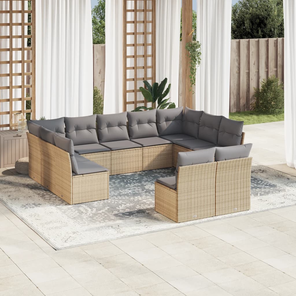 11-tlg. Garten-Sofagarnitur mit Kissen Beige Poly Rattan 11-tlg. Garten-Sofagarnitur mit Kissen Beige Poly Rattan