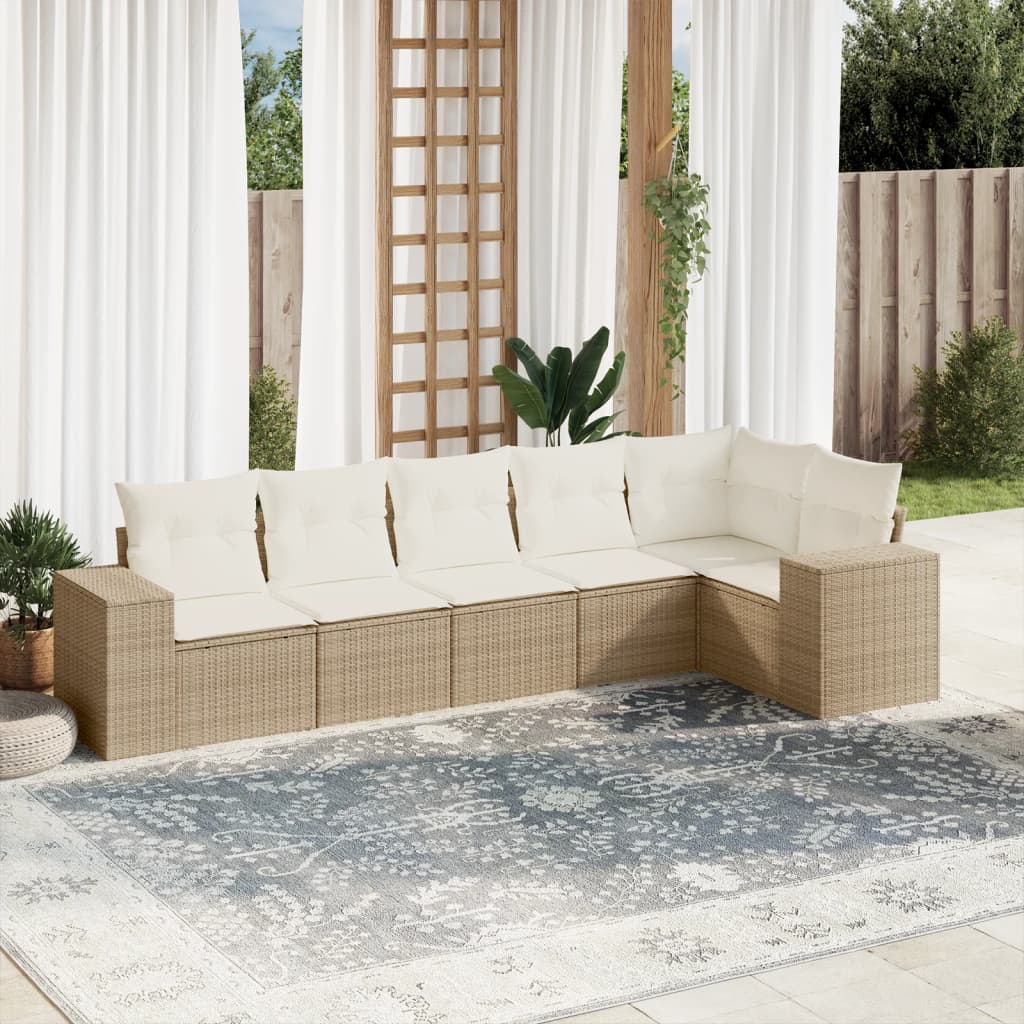 6-tlg. Garten-Sofagarnitur mit Kissen Beige Poly Rattan 6-tlg. Garten-Sofagarnitur mit Kissen Beige Poly Rattan