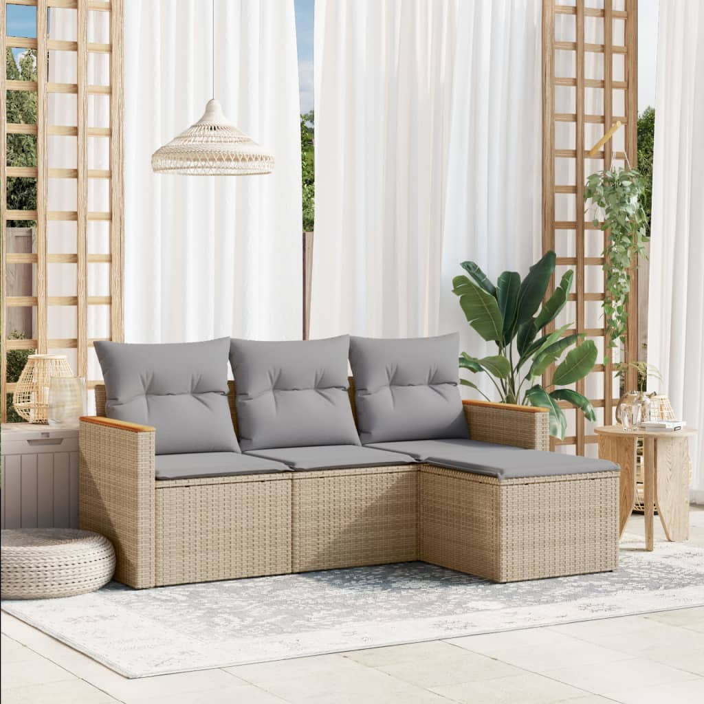 4-tlg. Garten-Sofagarnitur mit Kissen Beige Poly Rattan 4-tlg. Garten-Sofagarnitur mit Kissen Beige Poly Rattan