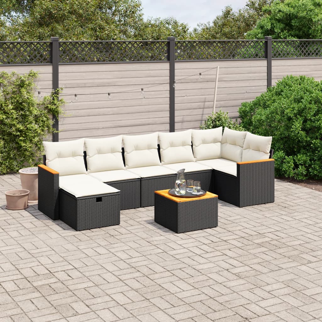8-tlg. Garten-Sofagarnitur mit Kissen Schwarz Poly Rattan 8-tlg. Garten-Sofagarnitur mit Kissen Schwarz Poly Rattan