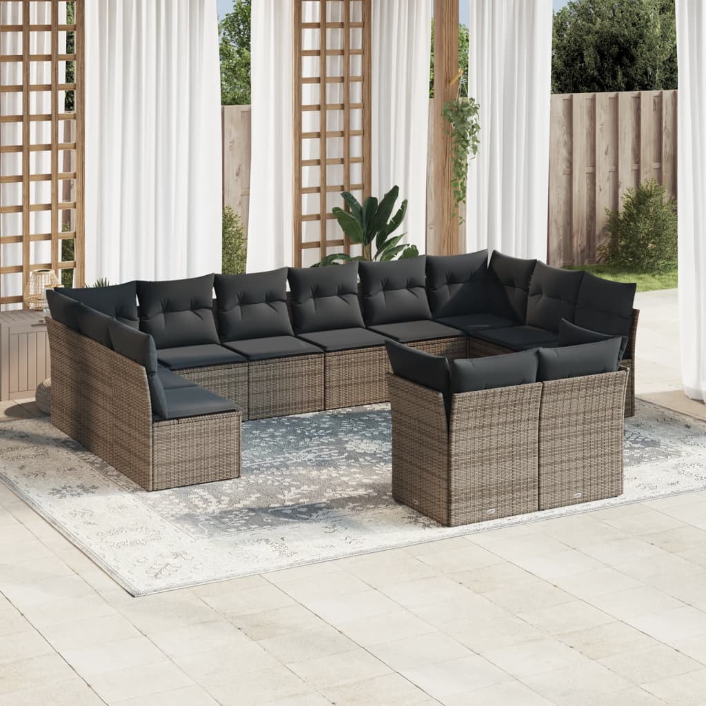 12-tlg. Garten-Sofagarnitur mit Kissen Grau Poly Rattan 12-tlg. Garten-Sofagarnitur mit Kissen Grau Poly Rattan