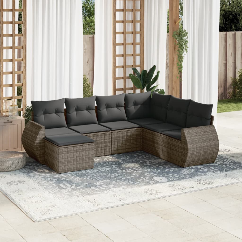 7-tlg. Garten-Sofagarnitur mit Kissen Grau Poly Rattan 7-tlg. Garten-Sofagarnitur mit Kissen Grau Poly Rattan