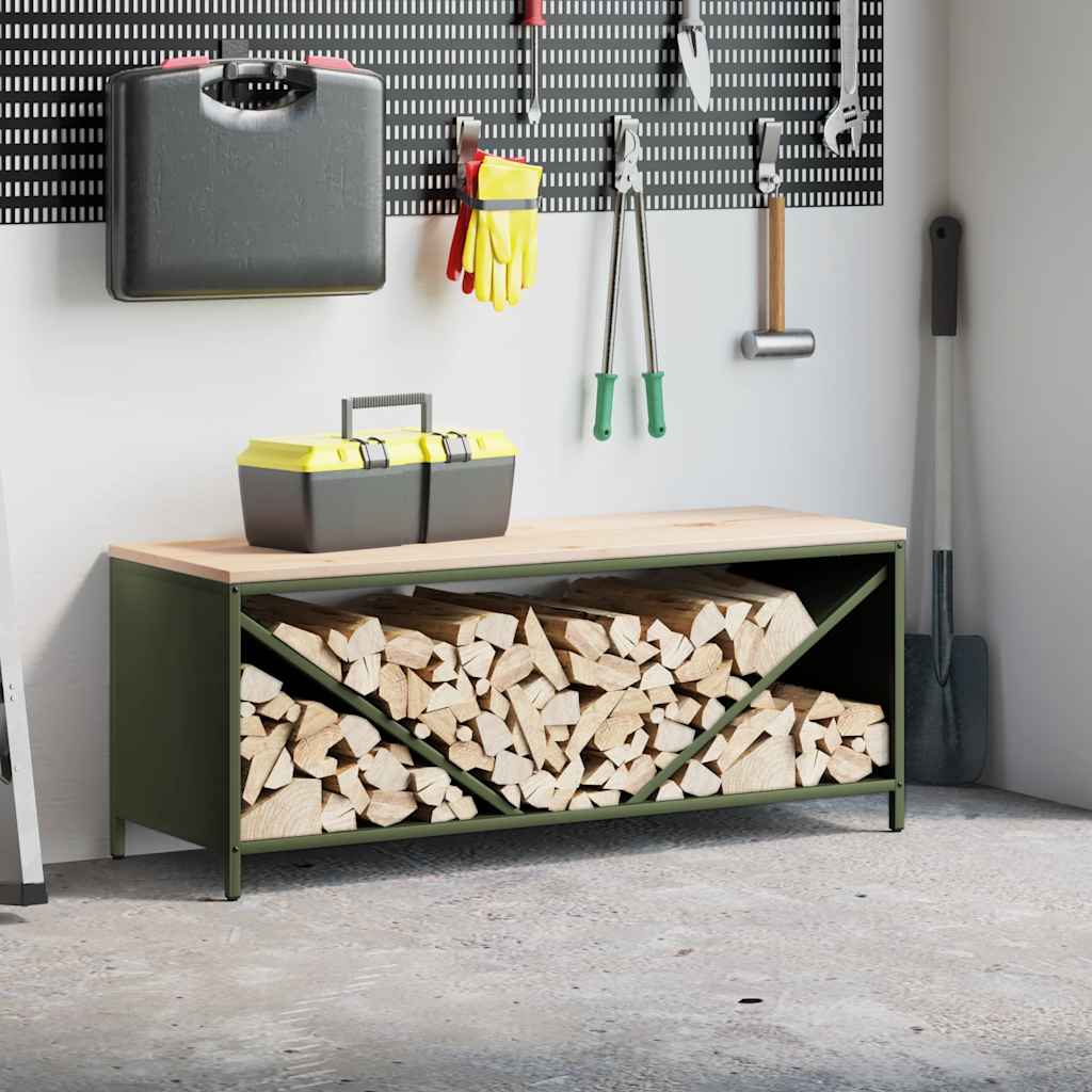 Brennholzregal mit Holzplatte Olivgrün 100,5x35,5x40 cm Brennholzregal mit Holzplatte Olivgrün 100,5x35,5x40 cm