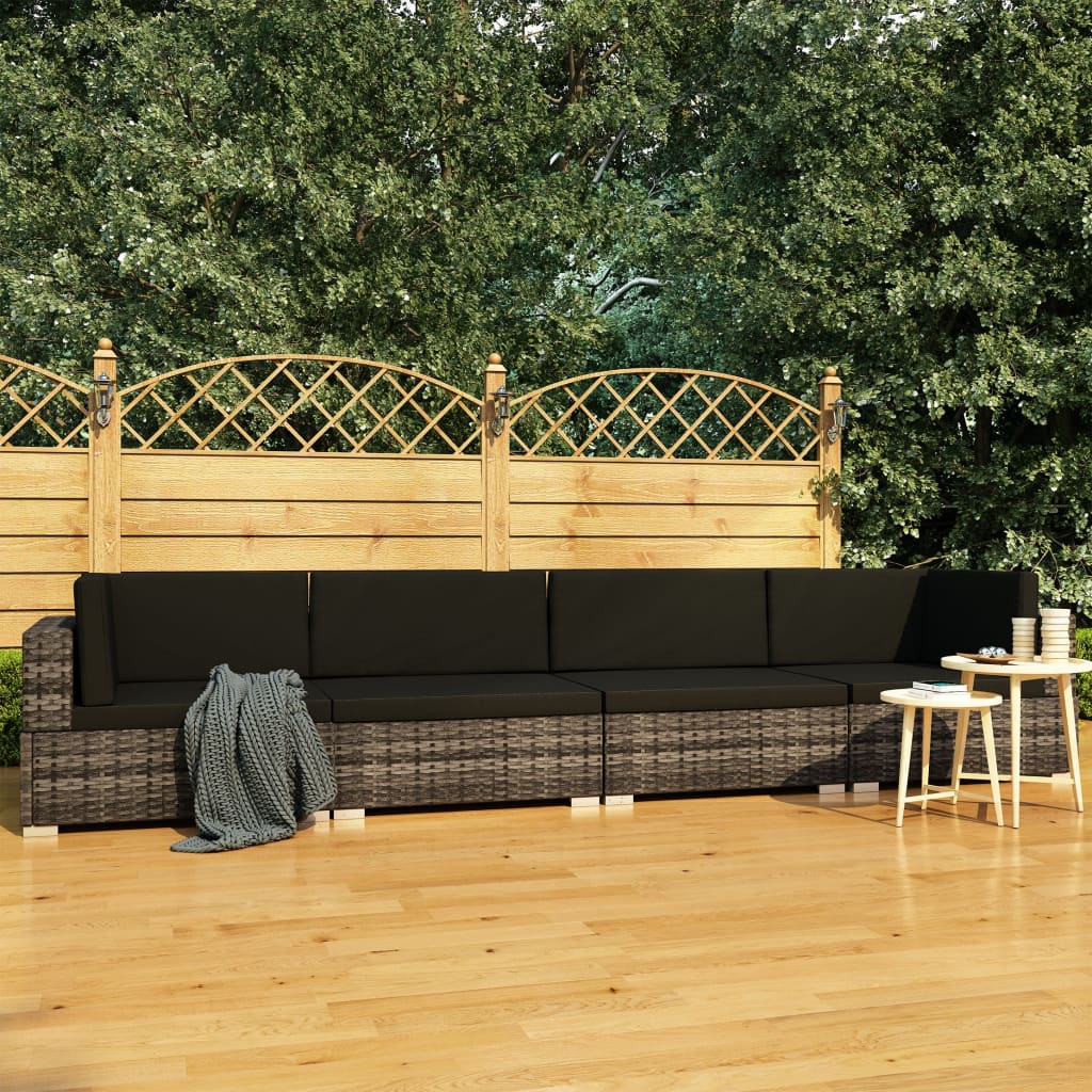 4-tlg. Garten-Sofagarnitur mit Auflagen Poly Rattan Grau 4-tlg. Garten-Sofagarnitur mit Auflagen Poly Rattan Grau