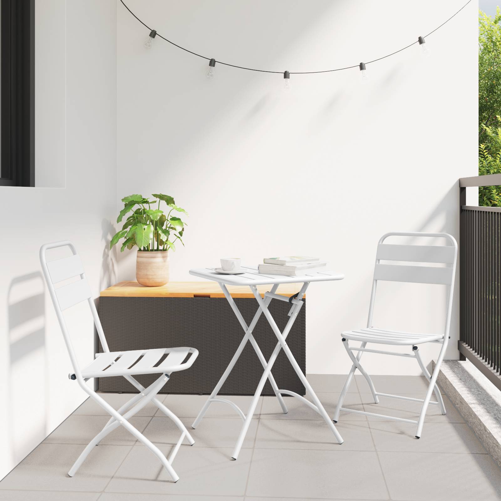 3-tlg. Bistro-Set Klappbar Weiß Stahl 3-tlg. Bistro-Set Klappbar Weiß Stahl