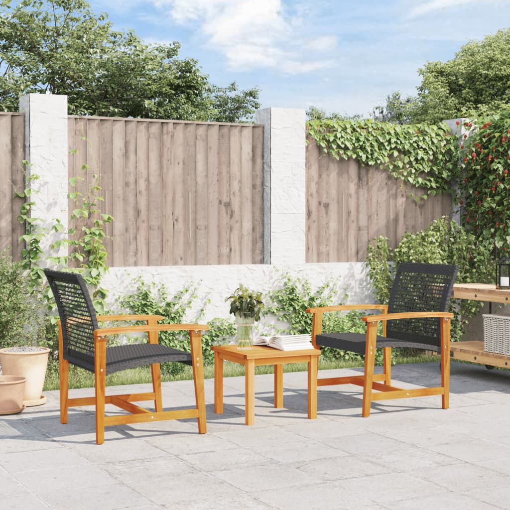 Gartenstühle 2 Stk. Schwarz Poly Rattan und Akazienholz Gartenstühle 2 Stk. Schwarz Poly Rattan und Akazienholz