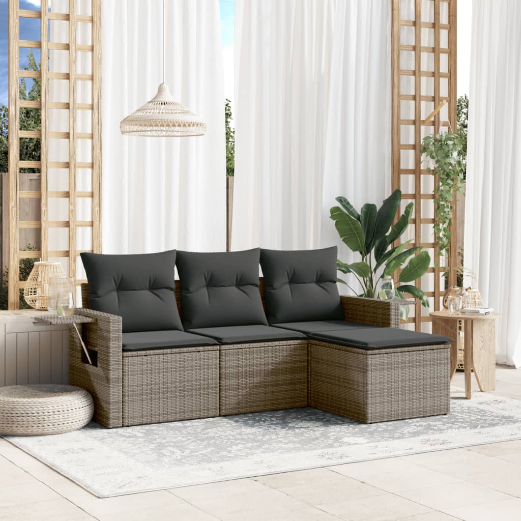 4-tlg. Garten-Sofagarnitur mit Kissen Grau Poly Rattan 4-tlg. Garten-Sofagarnitur mit Kissen Grau Poly Rattan