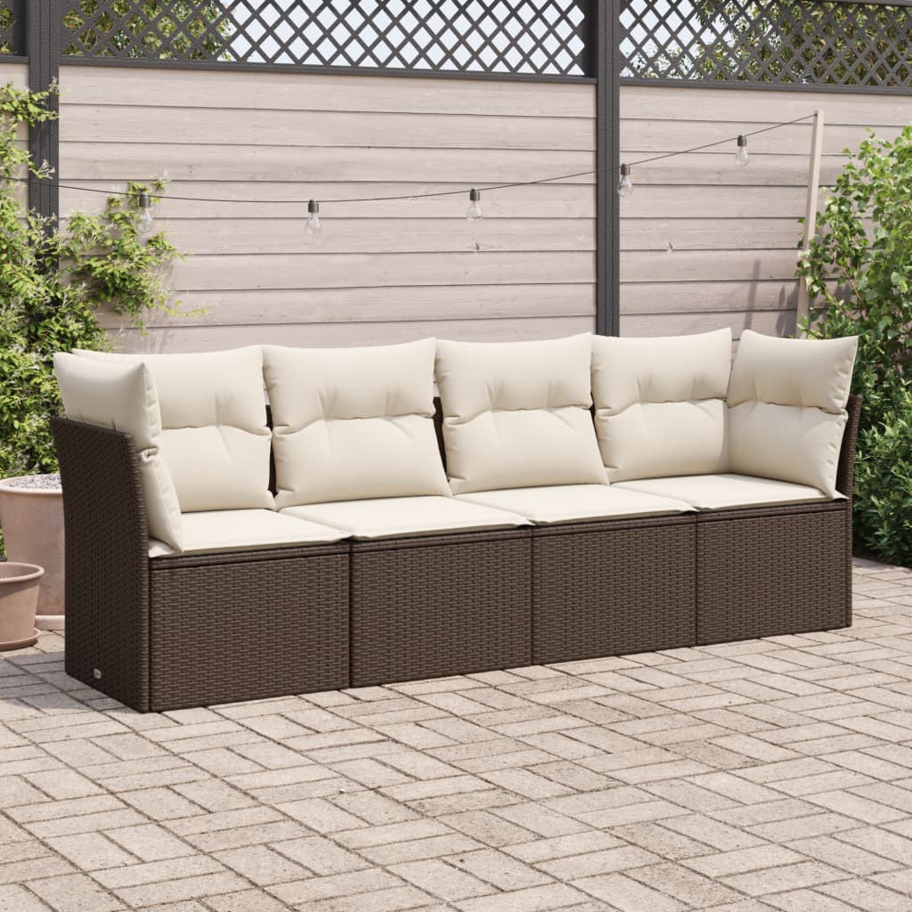 4-tlg. Garten-Sofagarnitur mit Kissen Braun Poly Rattan 4-tlg. Garten-Sofagarnitur mit Kissen Braun Poly Rattan