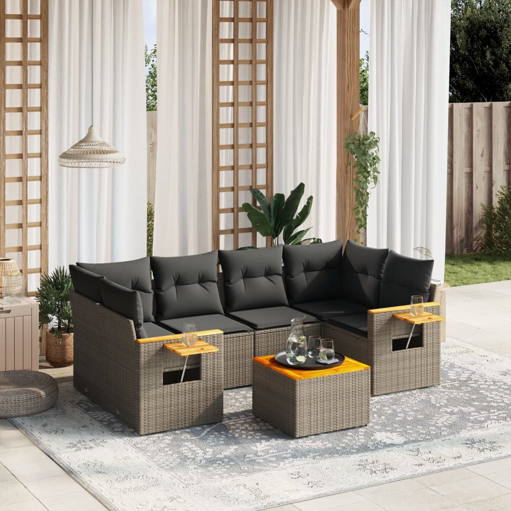 7-tlg. Garten-Sofagarnitur mit Kissen Grau Poly Rattan 7-tlg. Garten-Sofagarnitur mit Kissen Grau Poly Rattan