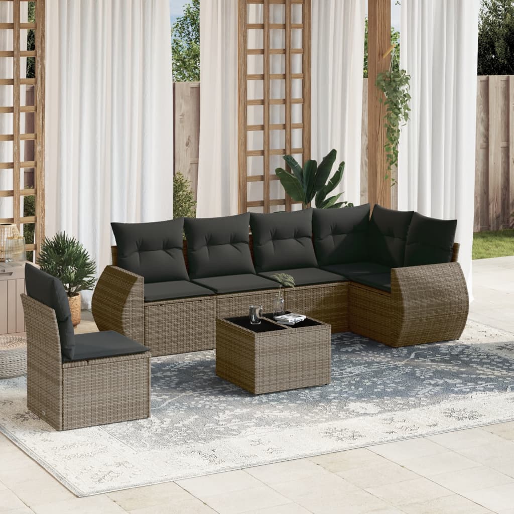 7-tlg. Garten-Sofagarnitur mit Kissen Grau Poly Rattan 7-tlg. Garten-Sofagarnitur mit Kissen Grau Poly Rattan