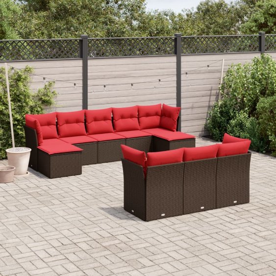 10-teiliges Gartensofa-Set mit Kissen, braun, Polyrattan 10-teiliges Gartensofa-Set mit Kissen, braun, Polyrattan