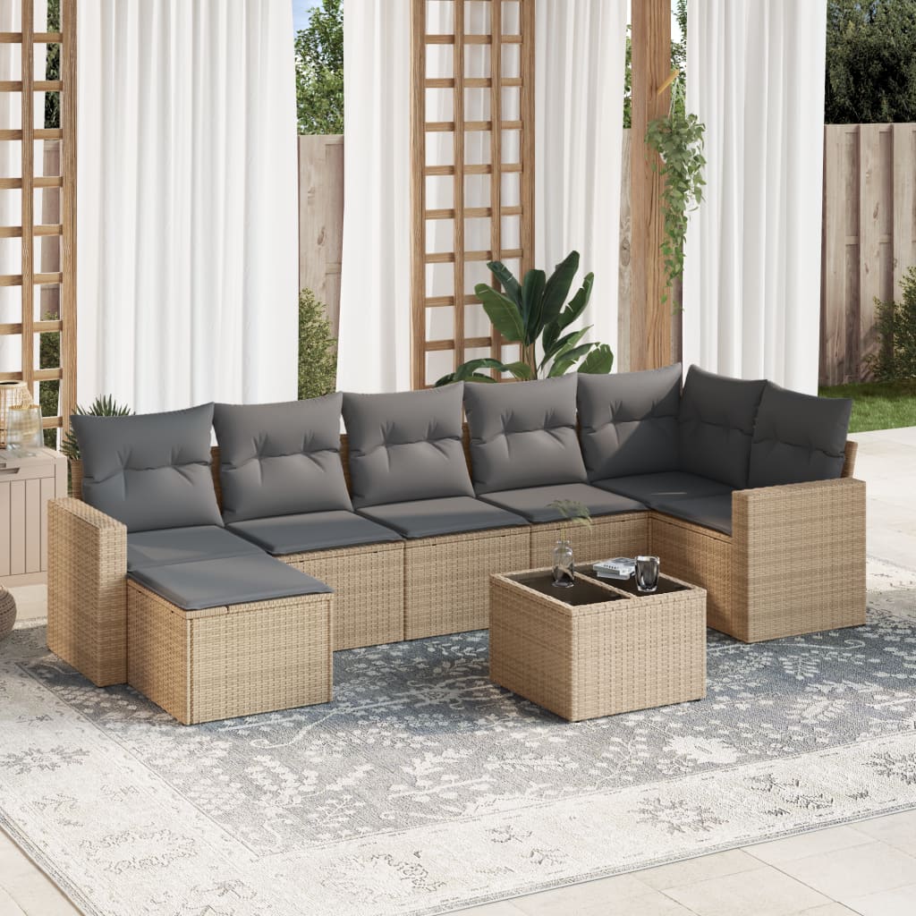 8-tlg. Garten-Sofagarnitur mit Kissen Beige Poly Rattan 8-tlg. Garten-Sofagarnitur mit Kissen Beige Poly Rattan