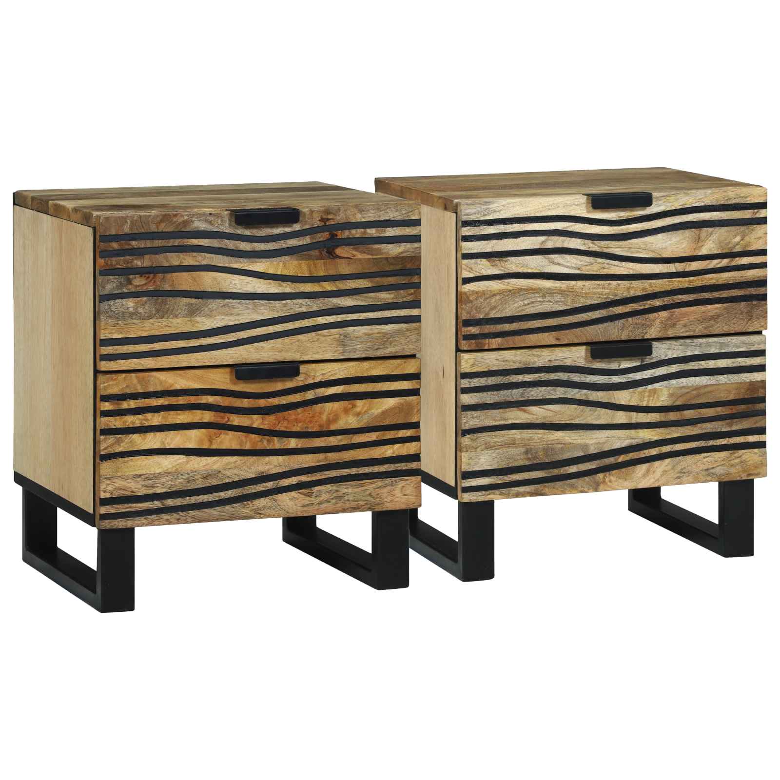 Nachttische 2 Stück 40x33.5x46 cm Massivholz Mango und Spanplatte Nachttische 2 Stück 40x33.5x46 cm Massivholz Mango und Spanplatte