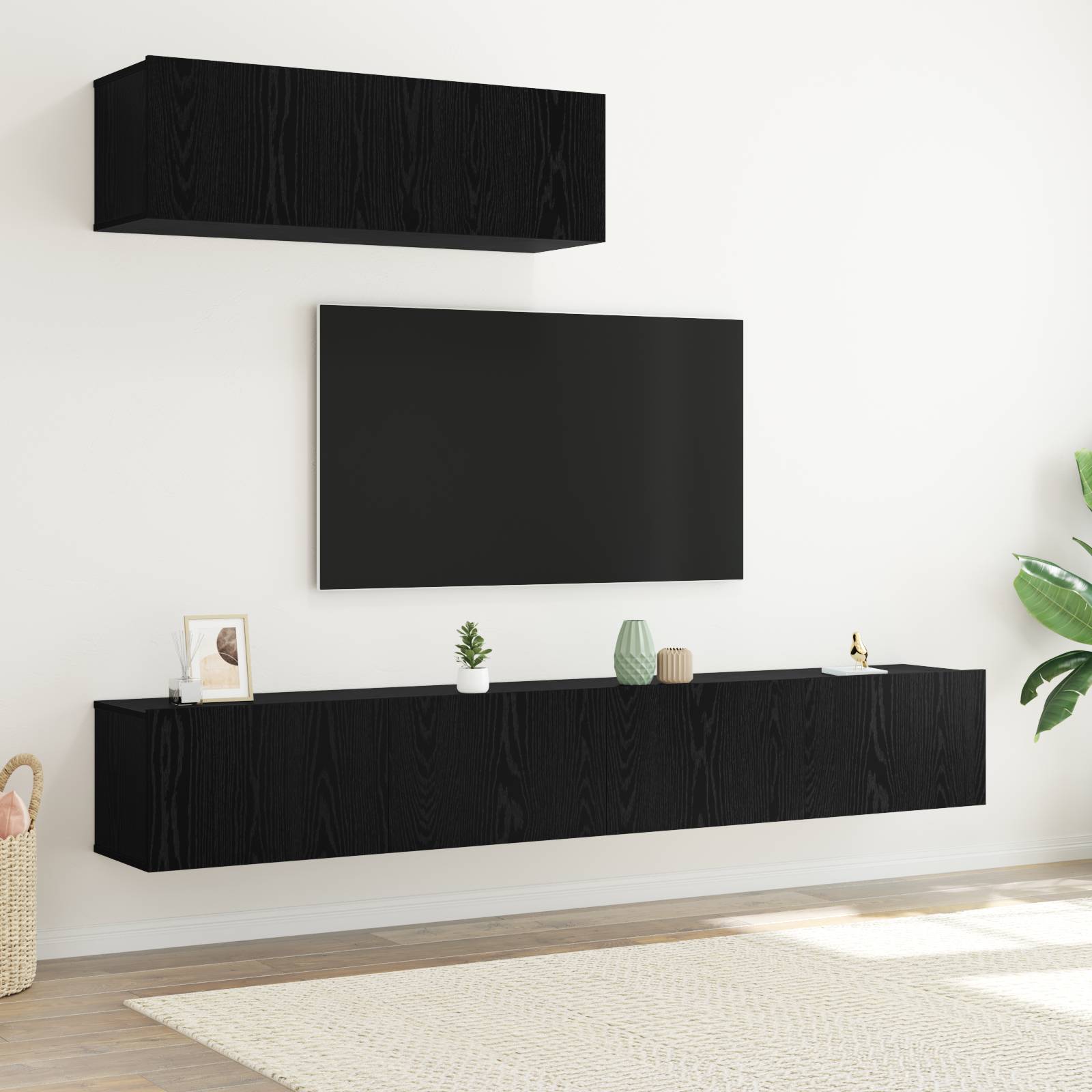 3-teilige TV-Schrank-Set Wandmontiert Schwarz Eiche Holzwerkstoff 3-teilige TV-Schrank-Set Wandmontiert Schwarz Eiche Holzwerkstoff