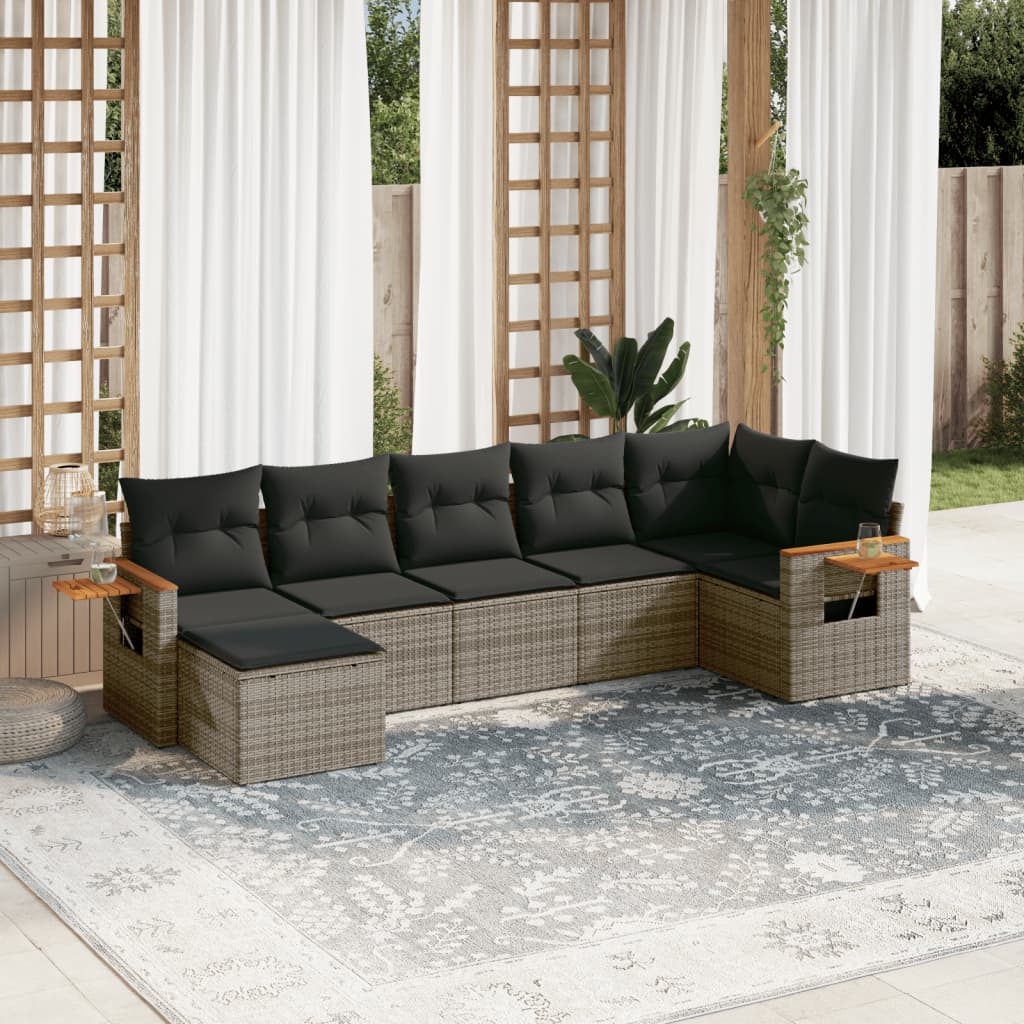 7-tlg. Garten-Sofagarnitur mit Kissen Grau Poly Rattan 7-tlg. Garten-Sofagarnitur mit Kissen Grau Poly Rattan