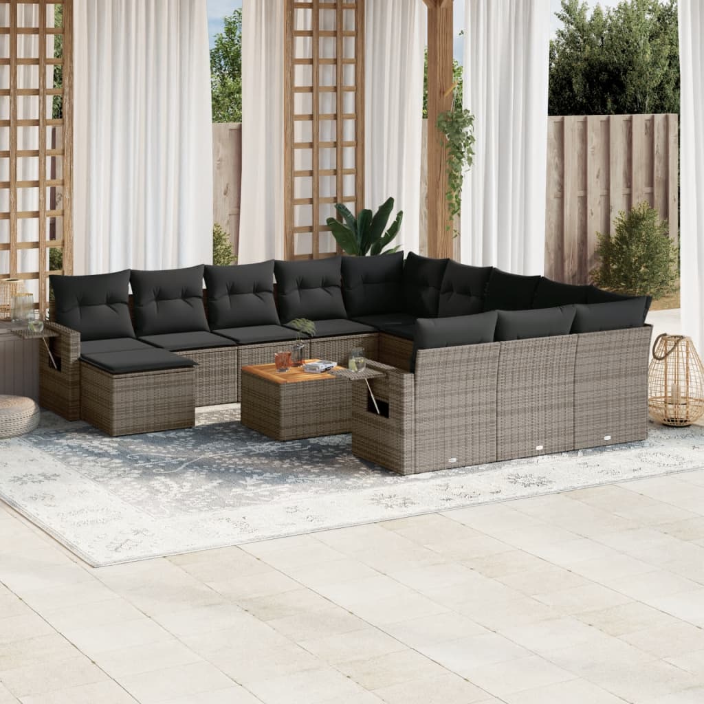 13-tlg. Garten-Sofagarnitur mit Kissen Grau Poly Rattan 13-tlg. Garten-Sofagarnitur mit Kissen Grau Poly Rattan