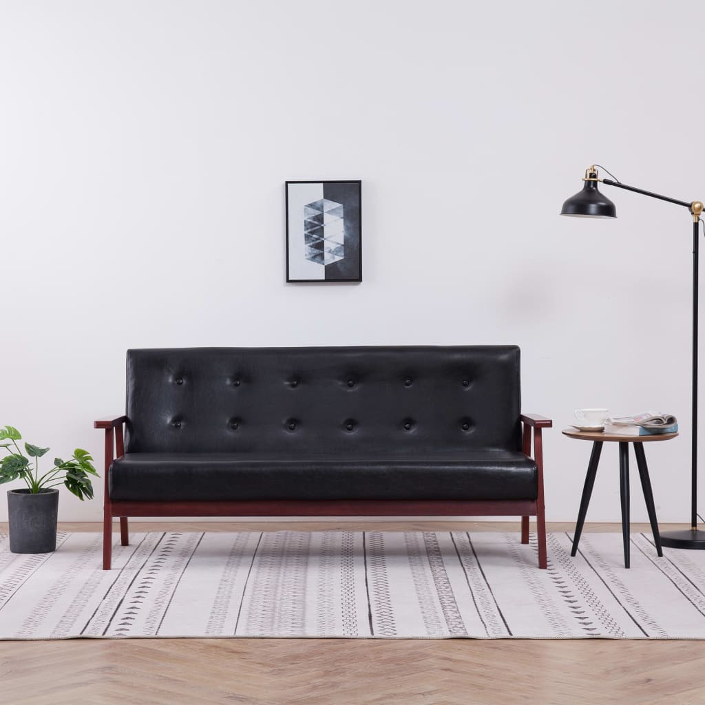 3-Sitzer-Sofa Schwarz Kunstleder 3-Sitzer-Sofa Schwarz Kunstleder