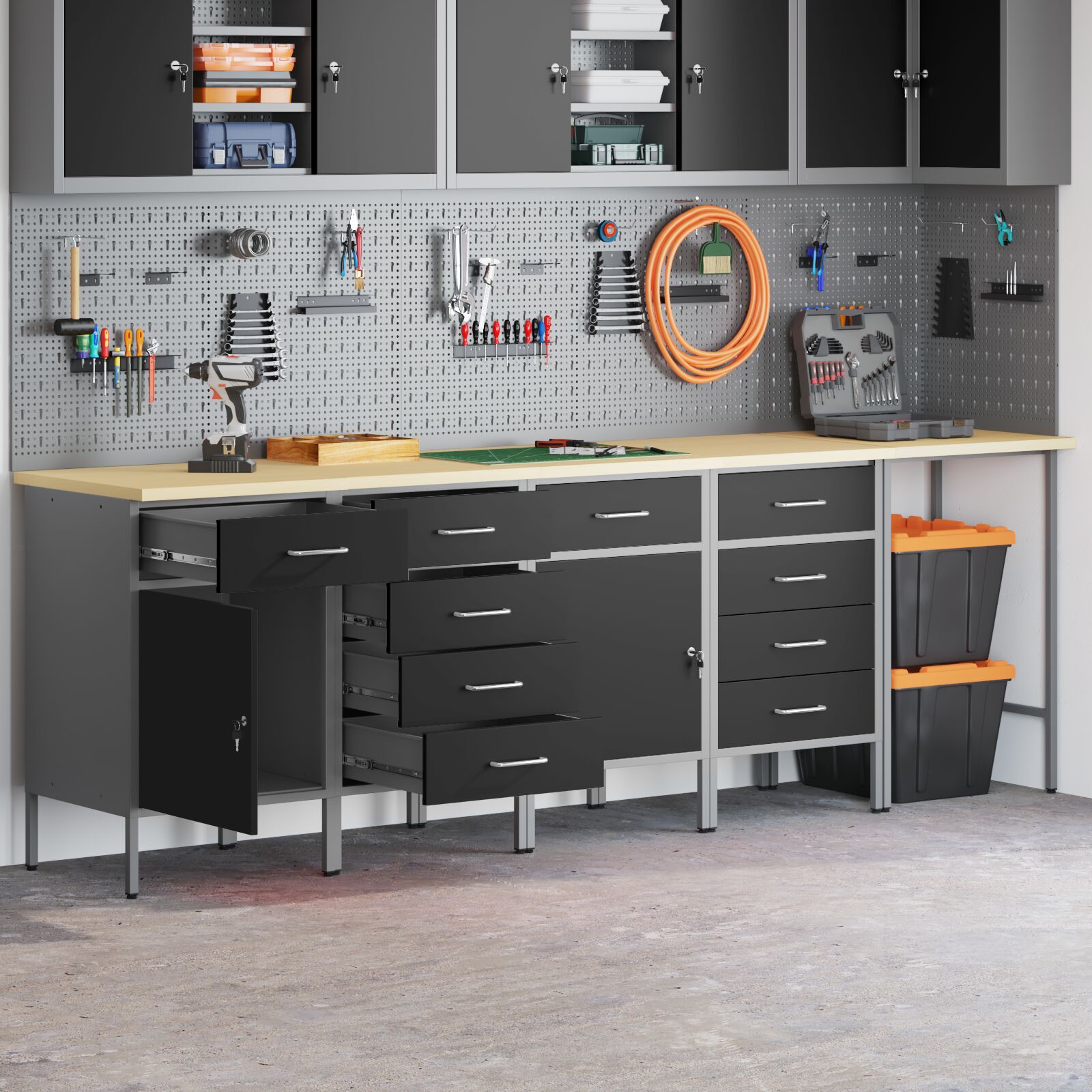 vidaXL 5-teiliges Werkbank- und Ecktisch-Set in Schwarz aus Holzwerkstoff vidaXL 5-teiliges Werkbank- und Ecktisch-Set in Schwarz aus Holzwerkstoff