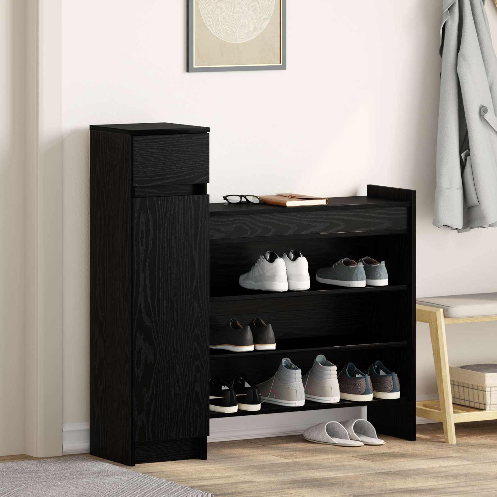 Schuhschrank Schwarz Eiche 100.5x28x100 cm MDF Schuhschrank Schwarz Eiche 100.5x28x100 cm MDF