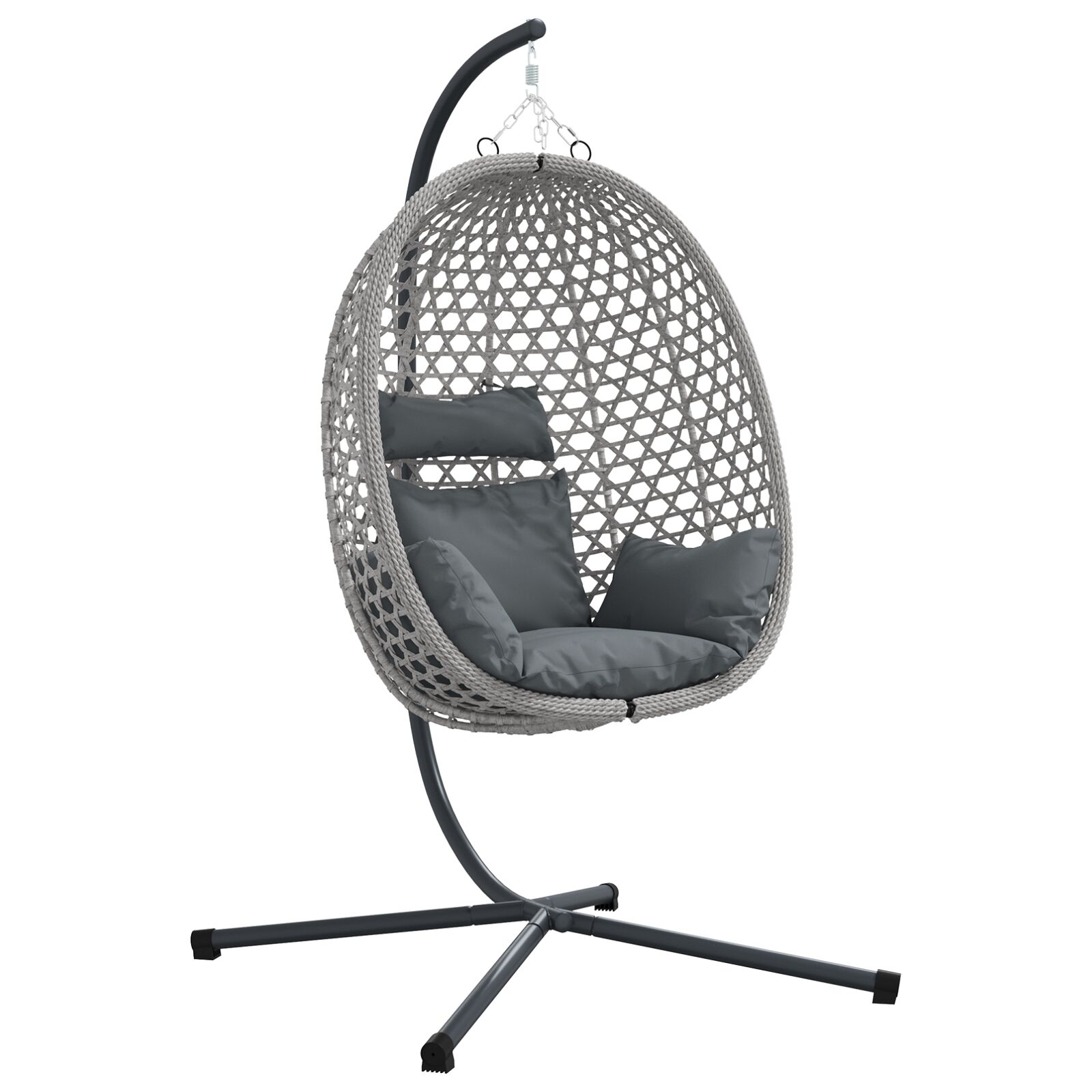 Hängender Eierstuhl Korb mit Gestell Grau Poly Rattan Hängender Eierstuhl Korb mit Gestell Grau Poly Rattan