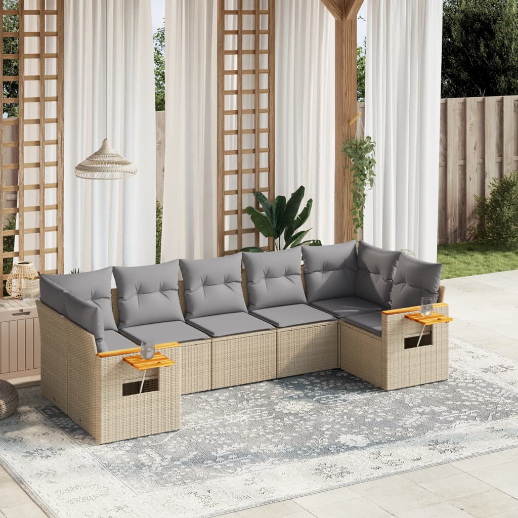 7-tlg. Garten-Sofagarnitur mit Kissen Beige Poly Rattan 7-tlg. Garten-Sofagarnitur mit Kissen Beige Poly Rattan