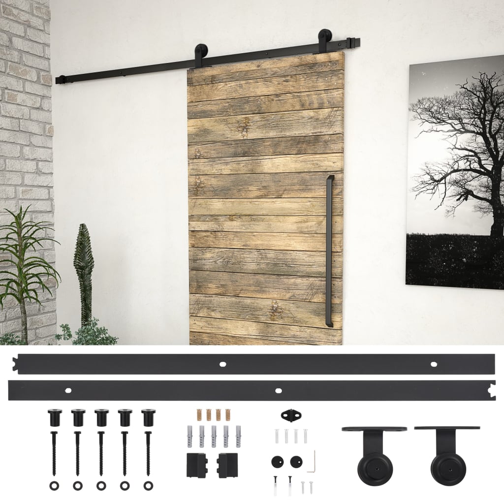 Schiebetürbeschlag-Set SKIEN 200 cm Stahl Schwarz Schiebetürbeschlag-Set SKIEN 200 cm Stahl Schwarz