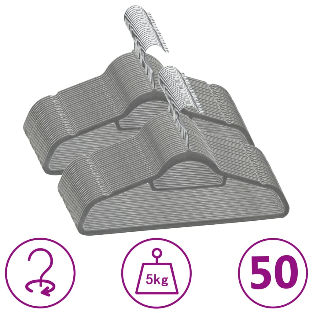 50 Stk. Kleiderbügel-Set Anti-Rutsch Grau Samt 50 Stk. Kleiderbügel-Set Anti-Rutsch Grau Samt