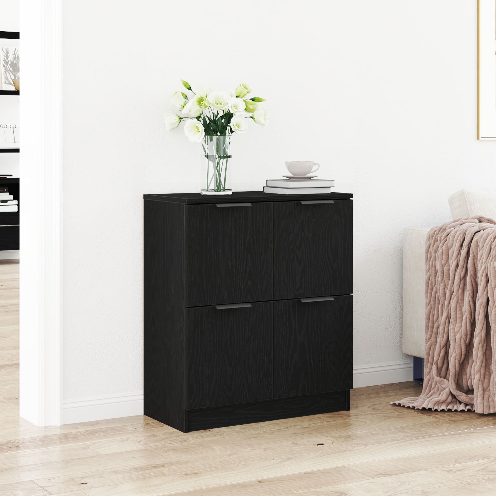 vidaXL Schwarzer Eichen Sideboard - 60 x 30 x 70 cm - Aus hochwertigem Holzwerkstoff