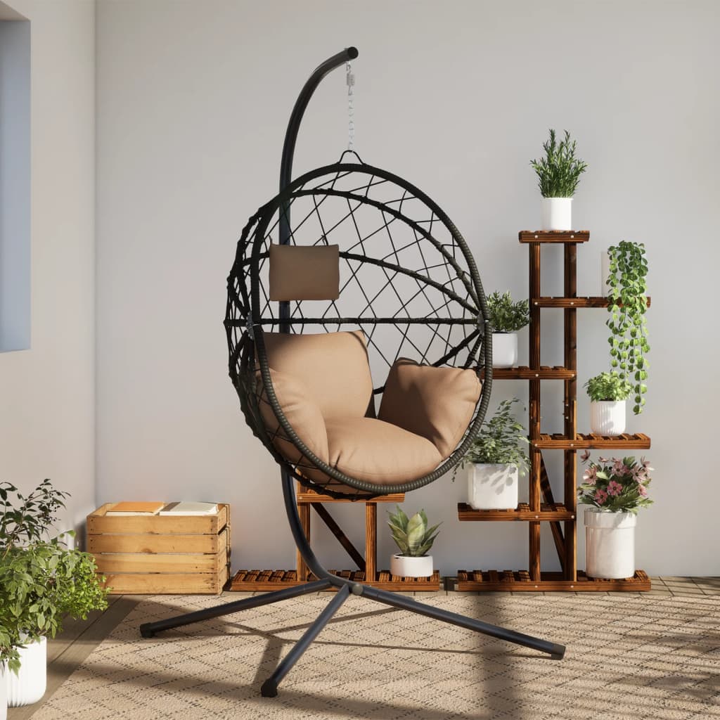 Hängesessel Ei-Design mit Ständer Taupe Rattan und Stahl Hängesessel Ei-Design mit Ständer Taupe Rattan und Stahl