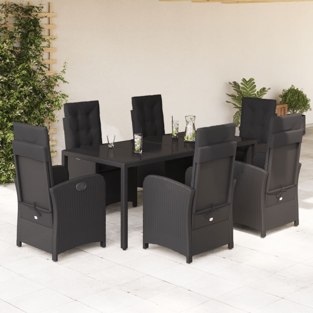 7-tlg. Garten-Essgruppe mit Kissen Schwarz Poly Rattan 7-tlg. Garten-Essgruppe mit Kissen Schwarz Poly Rattan