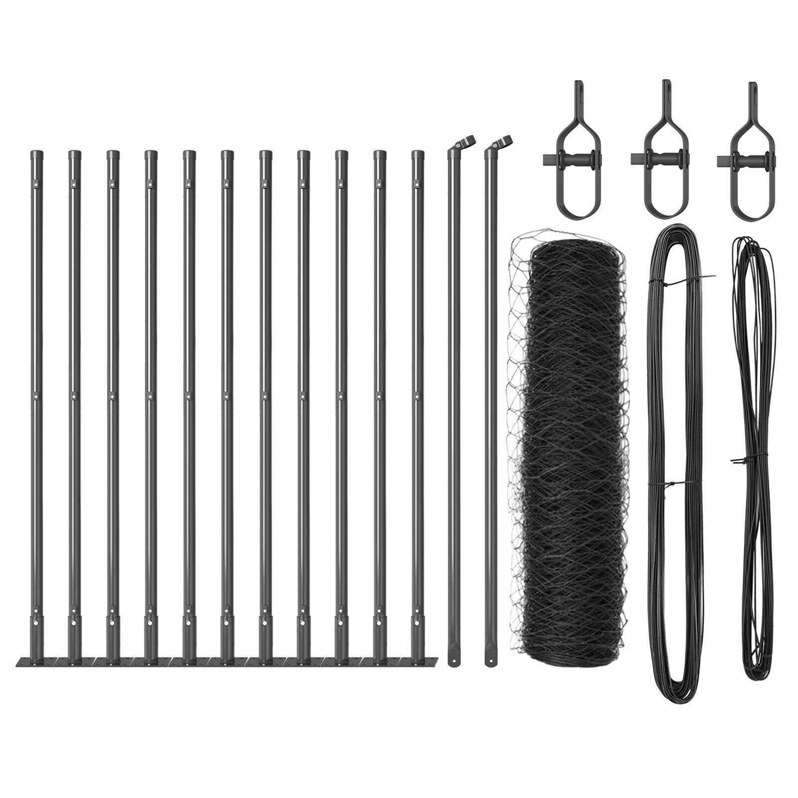 Sechsecken-Zaun Grau 0,4x25 m Stahl, Zaunpfosten mit Basisplatten 13 Stück Ø32mm 50cm feuerverzinkter Stahl
