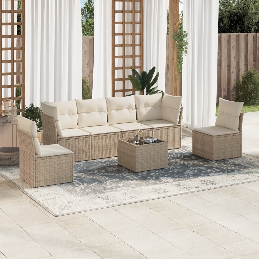 7-tlg. Garten-Sofagarnitur mit Kissen Beige Poly Rattan 7-tlg. Garten-Sofagarnitur mit Kissen Beige Poly Rattan
