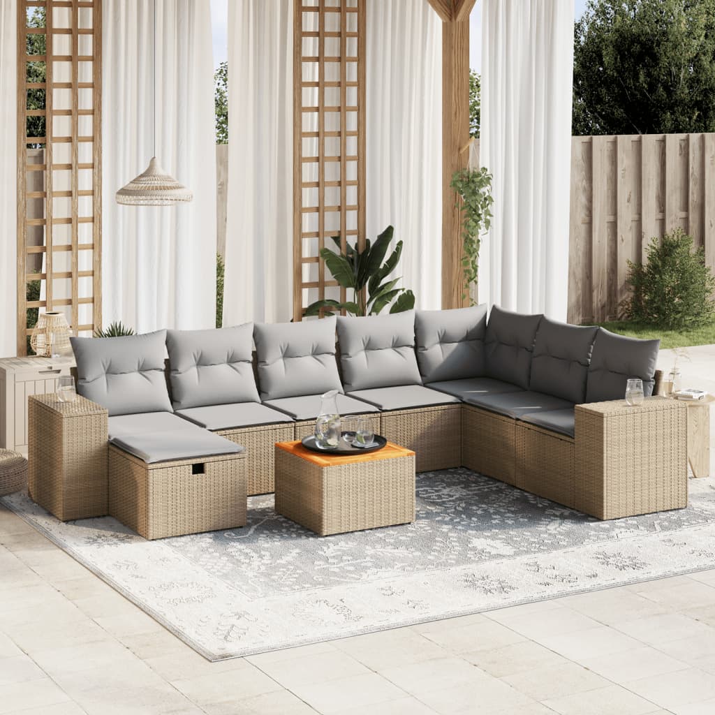9-tlg. Garten-Sofagarnitur mit Kissen Beige Poly Rattan 9-tlg. Garten-Sofagarnitur mit Kissen Beige Poly Rattan