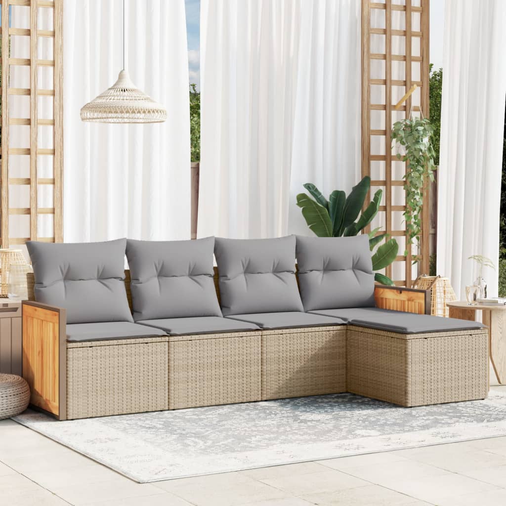 5-tlg. Garten-Sofagarnitur mit Kissen Beige Poly Rattan 5-tlg. Garten-Sofagarnitur mit Kissen Beige Poly Rattan