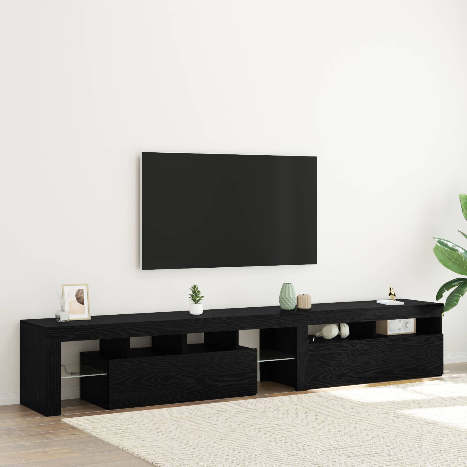TV-Schränke 2 Stück mit LED-Lichtern Schwarze Eiche Holzwerkstoff TV-Schränke 2 Stück mit LED-Lichtern Schwarze Eiche Holzwerkstoff