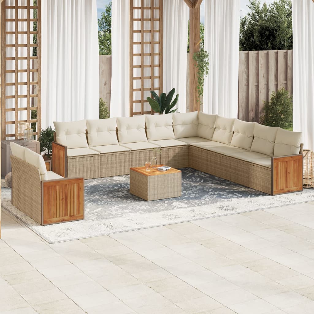 12-tlg. Garten-Sofagarnitur mit Kissen Beige Poly Rattan 12-tlg. Garten-Sofagarnitur mit Kissen Beige Poly Rattan