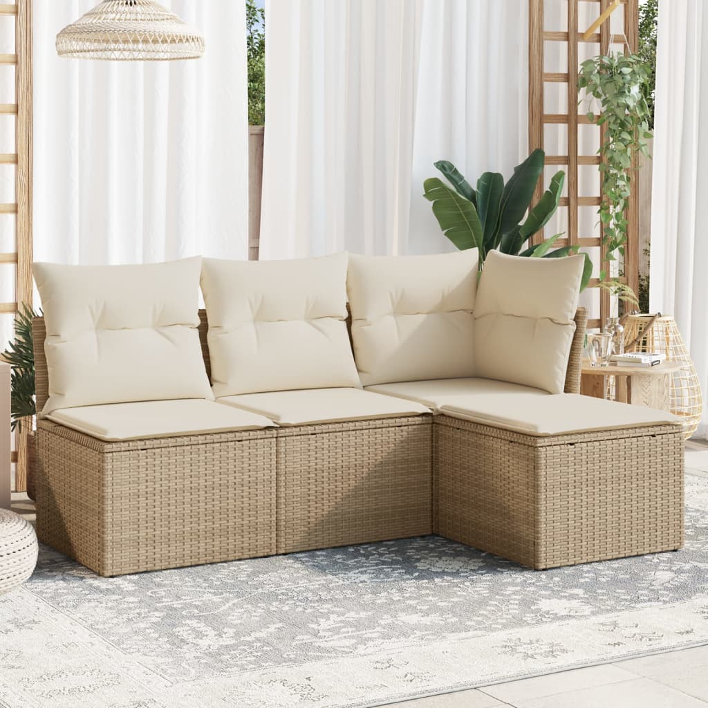 4-tlg. Garten-Sofagarnitur mit Kissen Beige Poly Rattan 4-tlg. Garten-Sofagarnitur mit Kissen Beige Poly Rattan