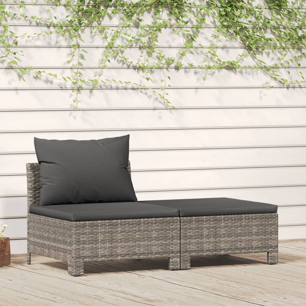 2-tlg. Garten-Lounge-Set mit Kissen Grau Poly Rattan 2-tlg. Garten-Lounge-Set mit Kissen Grau Poly Rattan