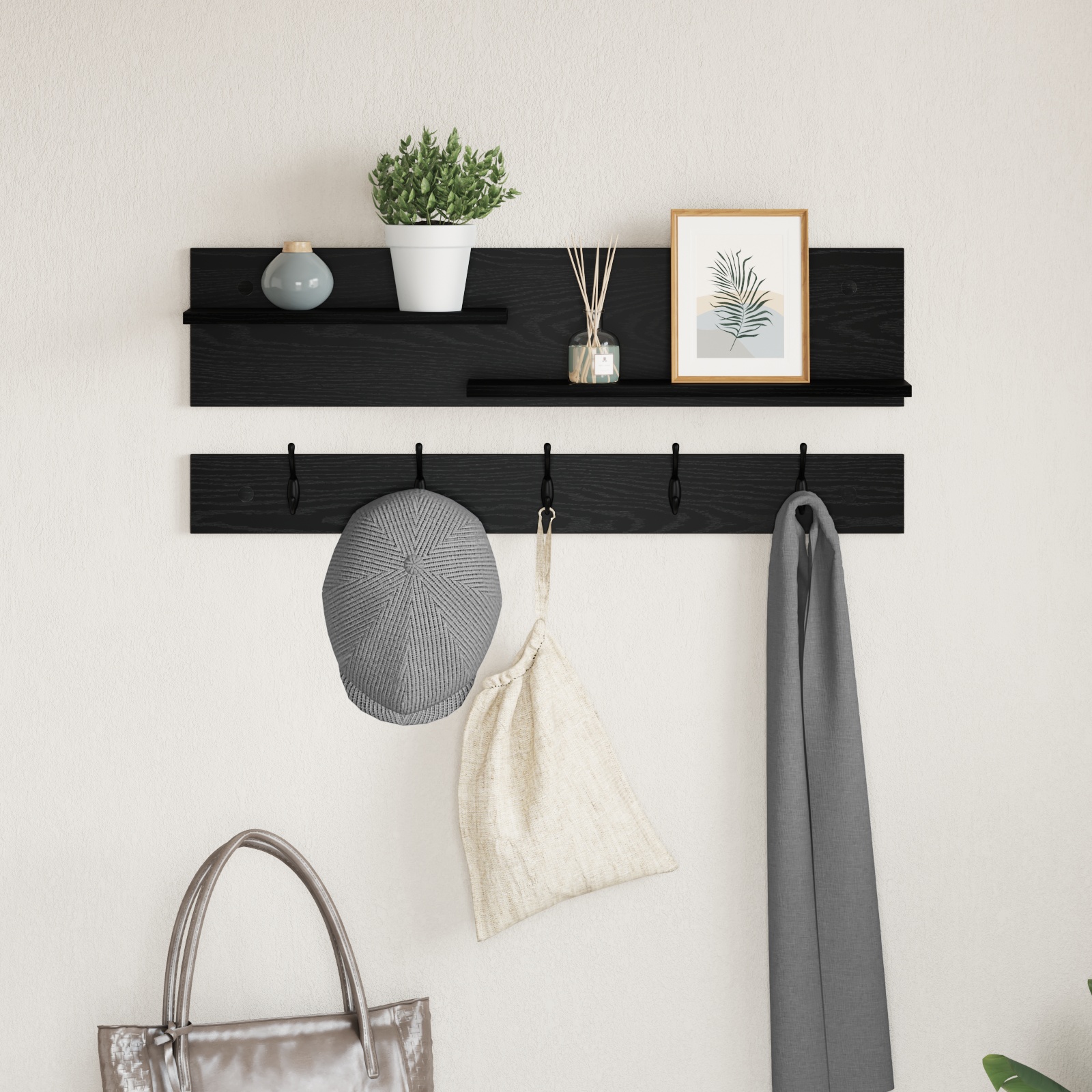 Wandmontierter Kleiderständer Schwarze Eiche 90 x 15 x 36 cm Wandmontierter Kleiderständer Schwarze Eiche 90 x 15 x 36 cm