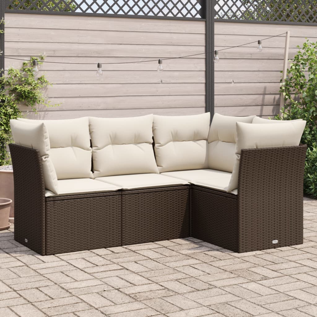 4-tlg. Garten-Sofagarnitur mit Kissen Braun Poly Rattan 4-tlg. Garten-Sofagarnitur mit Kissen Braun Poly Rattan